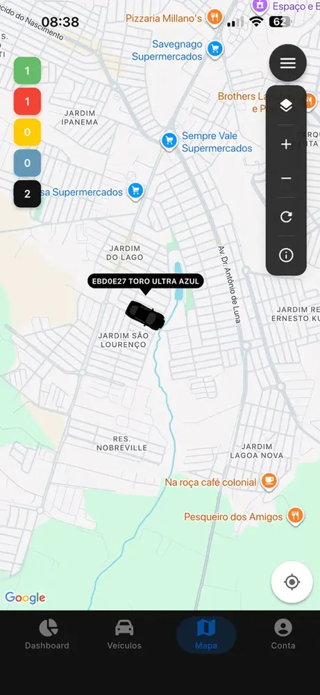 Mapa em tempo real no aplicativo
