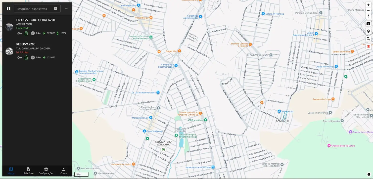 Mapa da plataforma de rastreamento