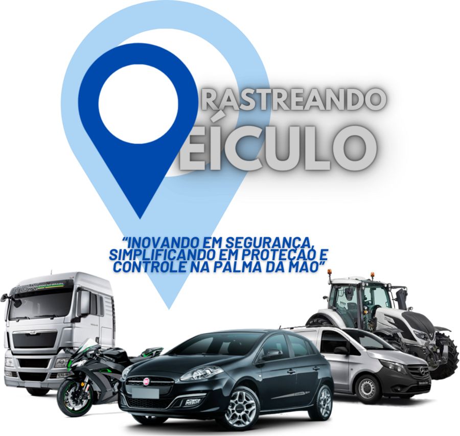 Identidade visual da Rastreando Veículo com diferentes tipos de veículos
